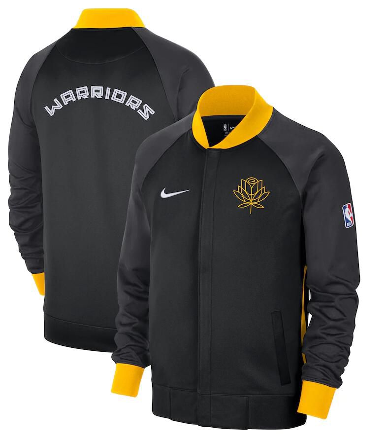 Men Golden State Warriors Black Nike City Edition Full Zip Jacket 2023 NBA Jersey->->